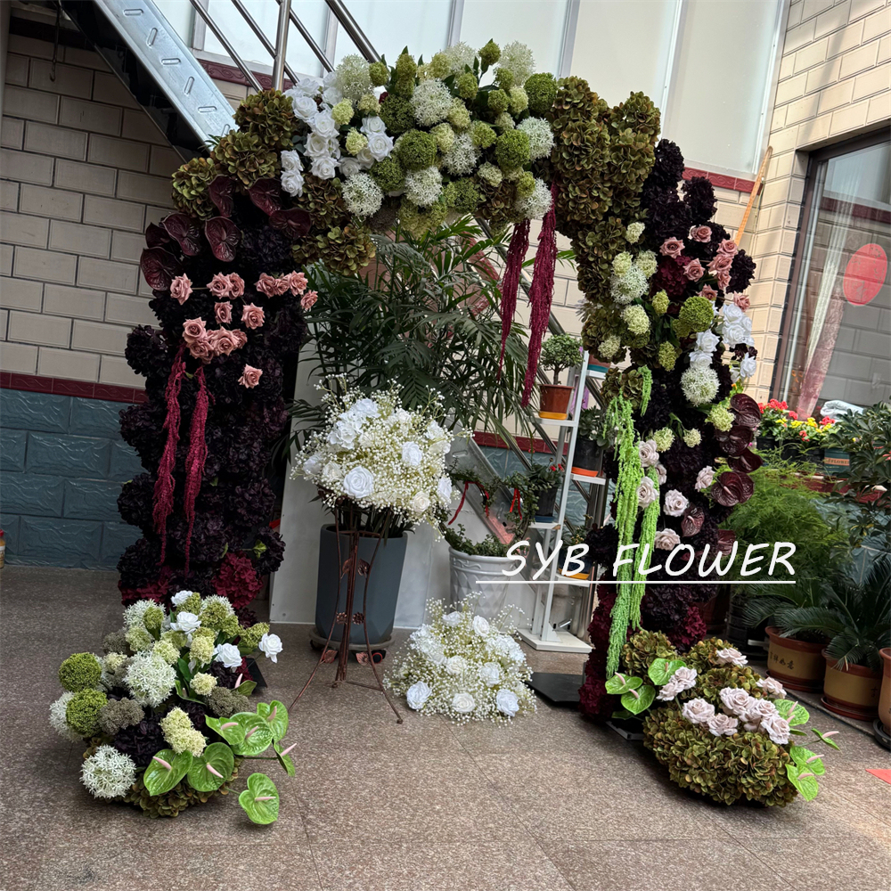 AC-074 Customized Wedding Arch Silk Artificial Flowers Gate Flowers Wedding Arch Backdrop For Wedding Entrance Decoration