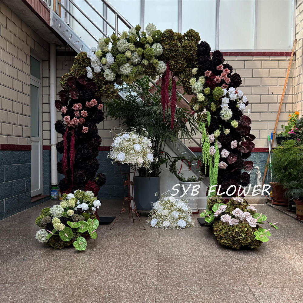 AC-074 Customized Wedding Arch Silk Artificial Flowers Gate Flowers Wedding Arch Backdrop For Wedding Entrance Decoration