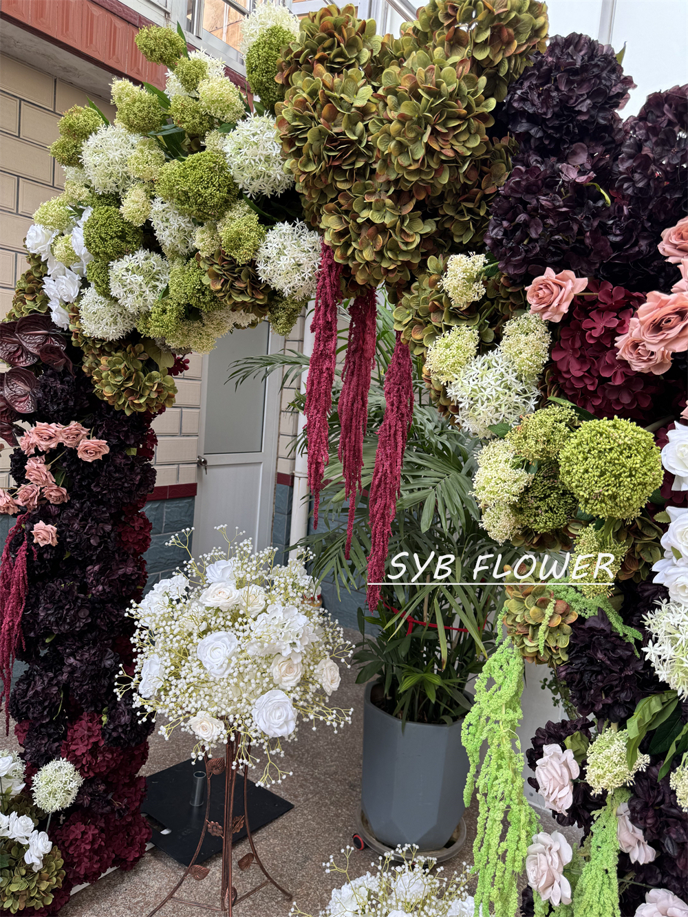 AC-074 Customized Wedding Arch Silk Artificial Flowers Gate Flowers Wedding Arch Backdrop For Wedding Entrance Decoration
