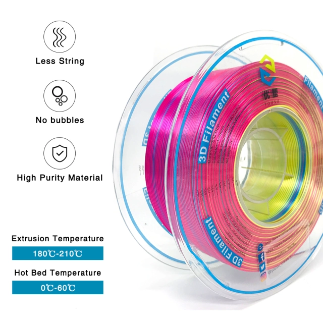 YOUSU Tri-color Silk PLA 3D Filament with gorgeous surface, Tangle free,  Pearlescent 1.75mm, 2.85mm 1kg