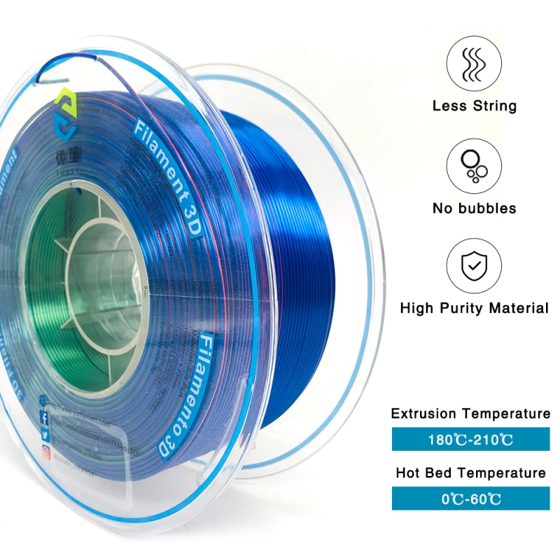 YOUSU Tri-color Silk PLA Gold Red blue 3D Filament with gorgeous surface, Tangle free, Pearlescent  1.75mm, 2.85mm 1kg