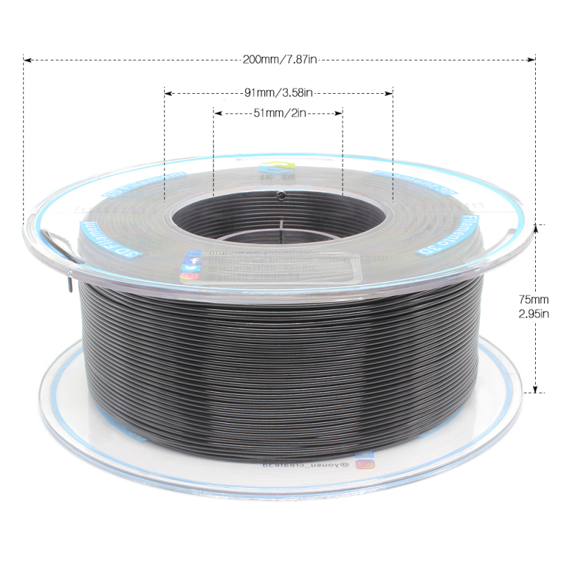 YOUSU Carbon Fiber PLA  3D Filament with high strength, Tangle free, Matte black 1.75mm, 2.85mm 1kg