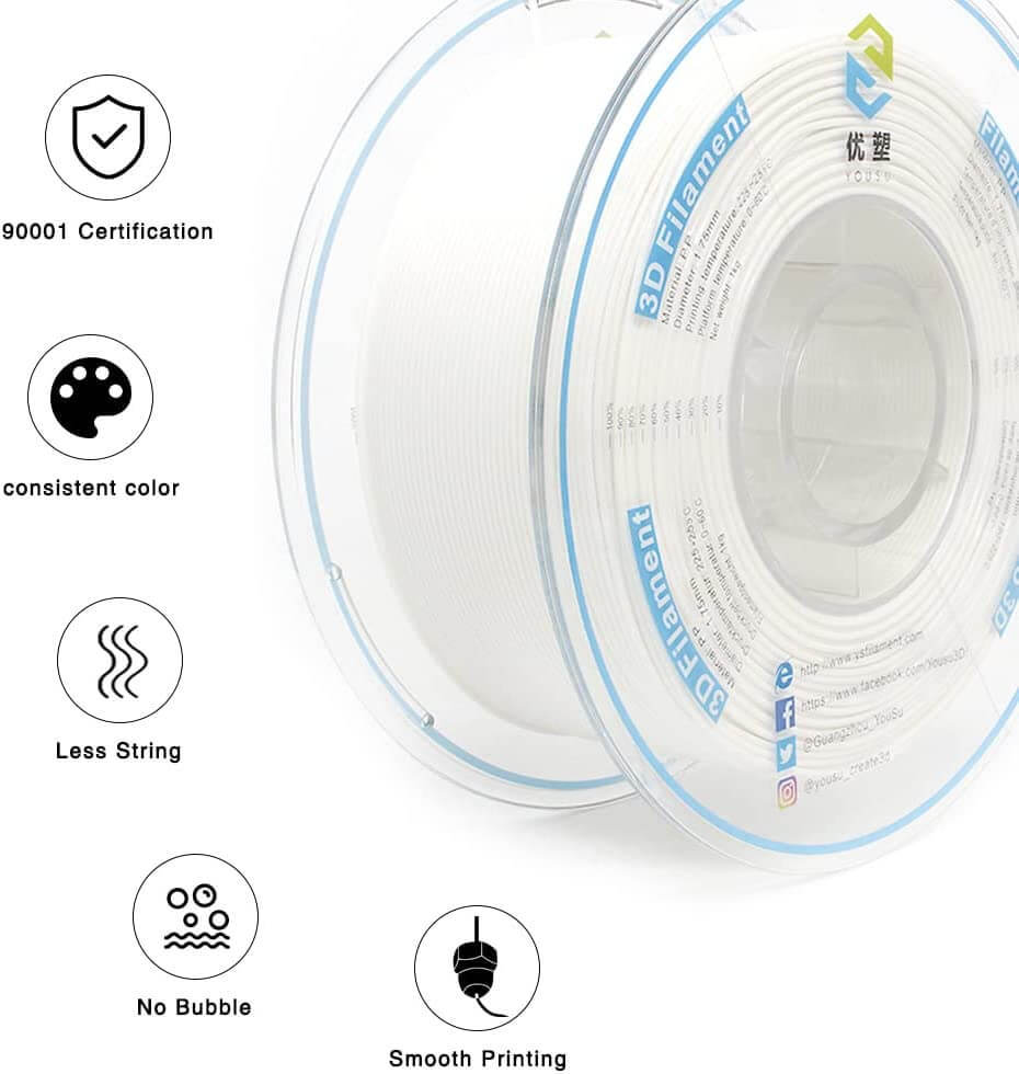 YOUSU PP（polypropylene) Filament,  1.75 mm For FDM 3D Printer
