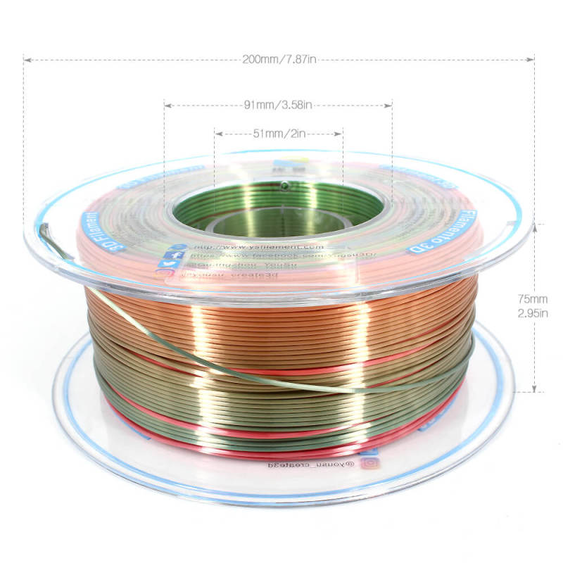 YOUSU  Rainbow Silk PLA 3D Filament with gorgeous surface, Tangle free, Pearlescent  1.75mm, 2.85mm 1kg