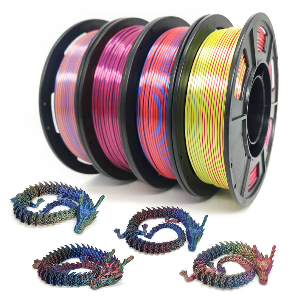 YOUSU Tri-color Silk PLA Gold Red blue 3D Filament with gorgeous surface, Tangle free, Pearlescent  1.75mm, 2.85mm 1kg