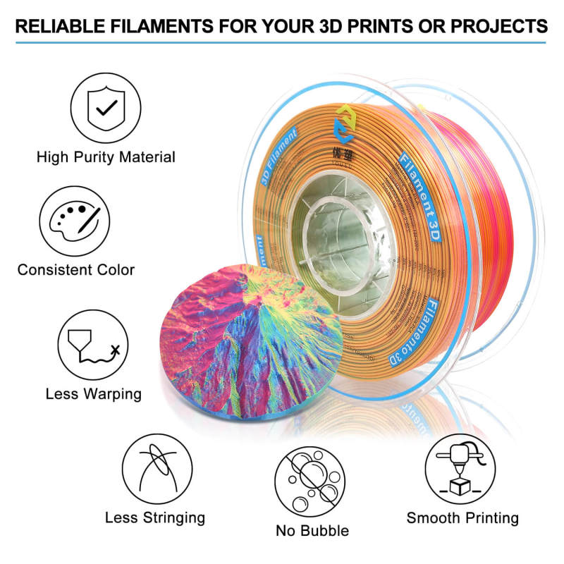 YOUSU Tri-color Silk PLA 3D Filament with gorgeous surface, Tangle free, Pearlescent  1.75mm, 2.85mm 1kg