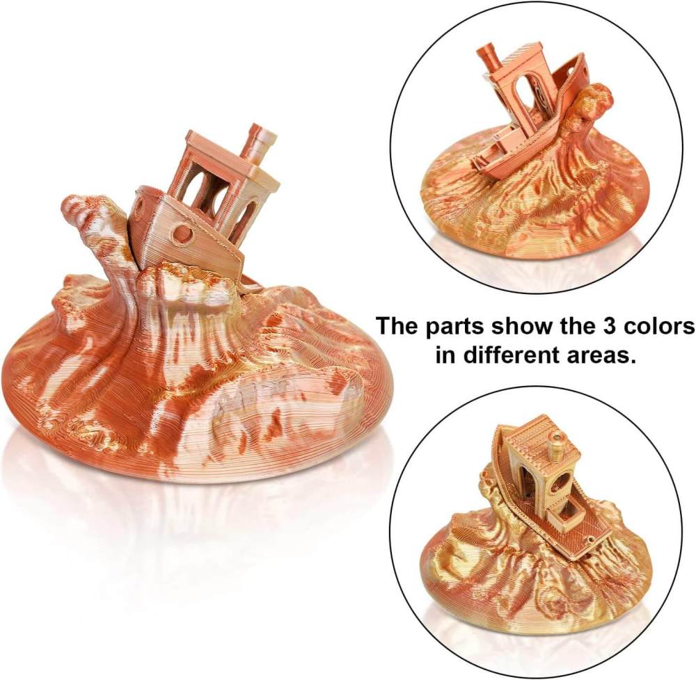 YOUSU Tri-color Silk PLA 3D Filament with gorgeous surface, Tangle free, Pearlescent  1.75mm, 2.85mm 1kg