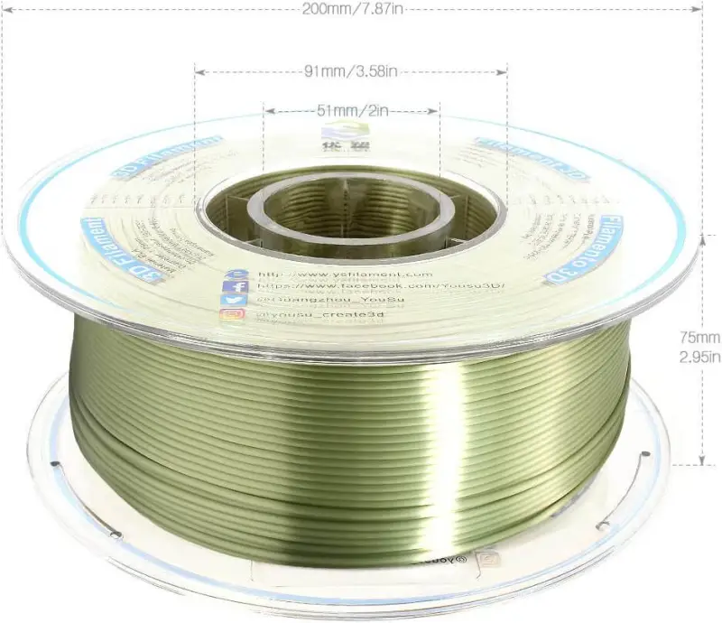 YOUSU Silk PLA 3D Filament with gorgeous surface, Tangle free, Pearlescent  1.75mm, 2.85mm 1kg