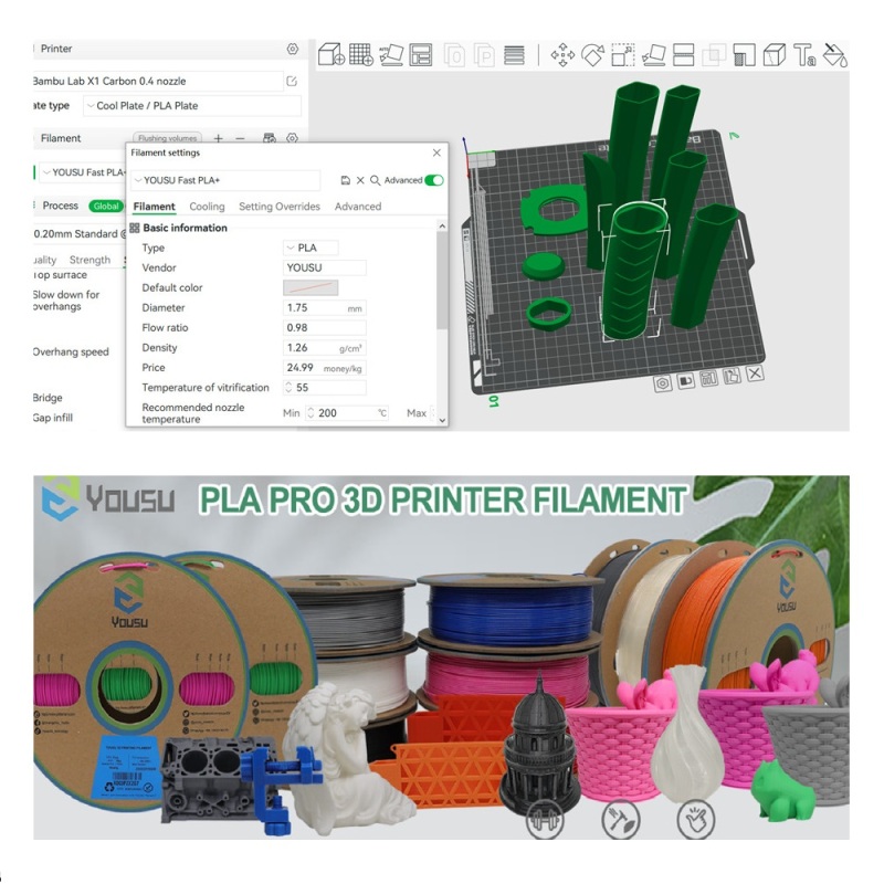 YOUSU 3D manufacturer faster pla fitament fit for Bambu Fab Ankermaker M5 Creality K1 FDM 3d pinters high speed pla filament