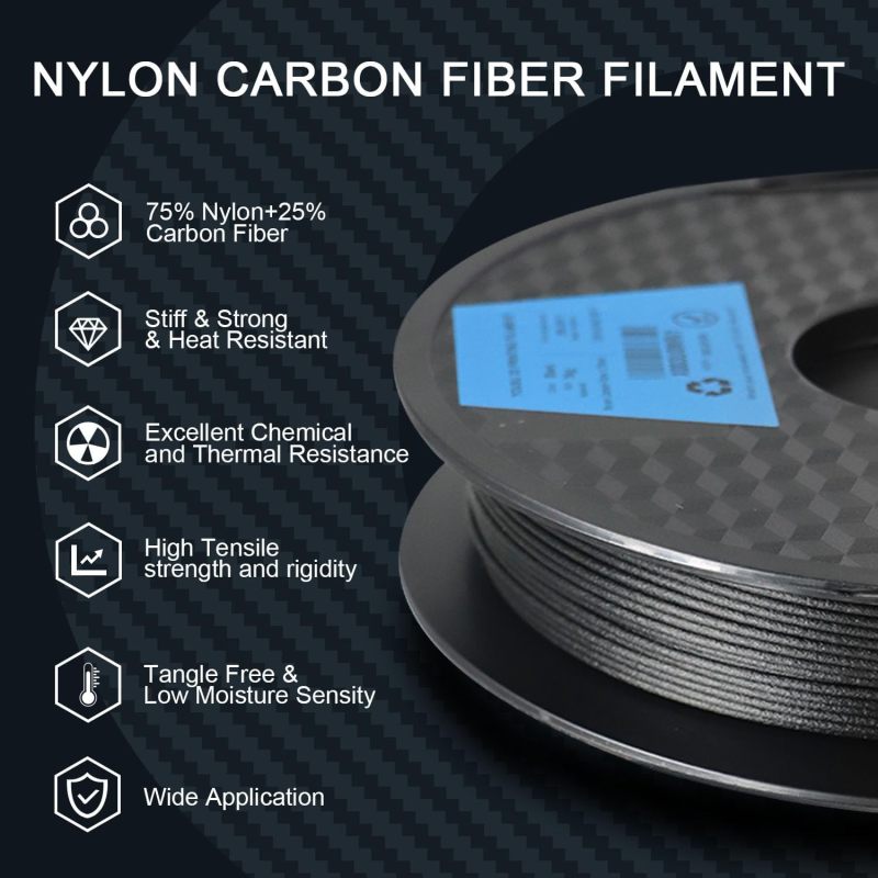 YOUSU Carbon Fiber PA 12 3D Filament with higher temperature strength Matte black 1.75mm, 500g