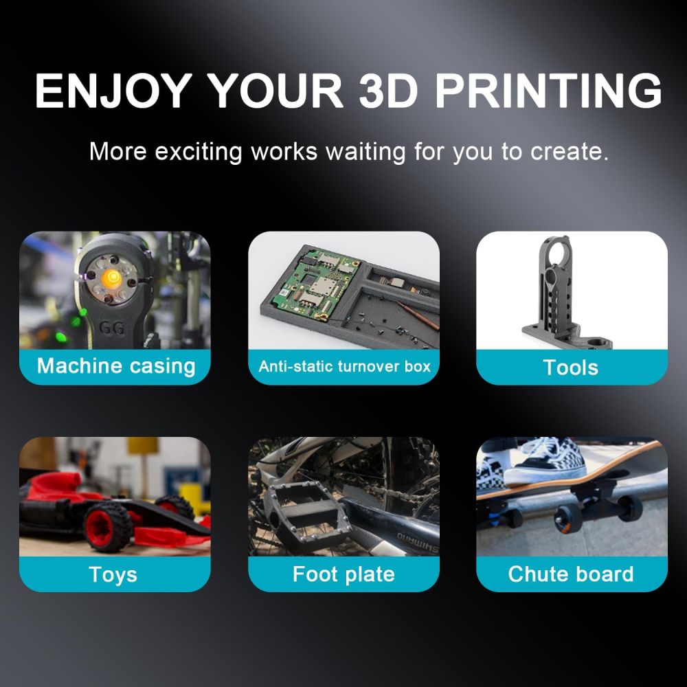 YOUSU Carbon Fiber PA 12 3D Filament with higher temperature strength Matte black 1.75mm, 500g