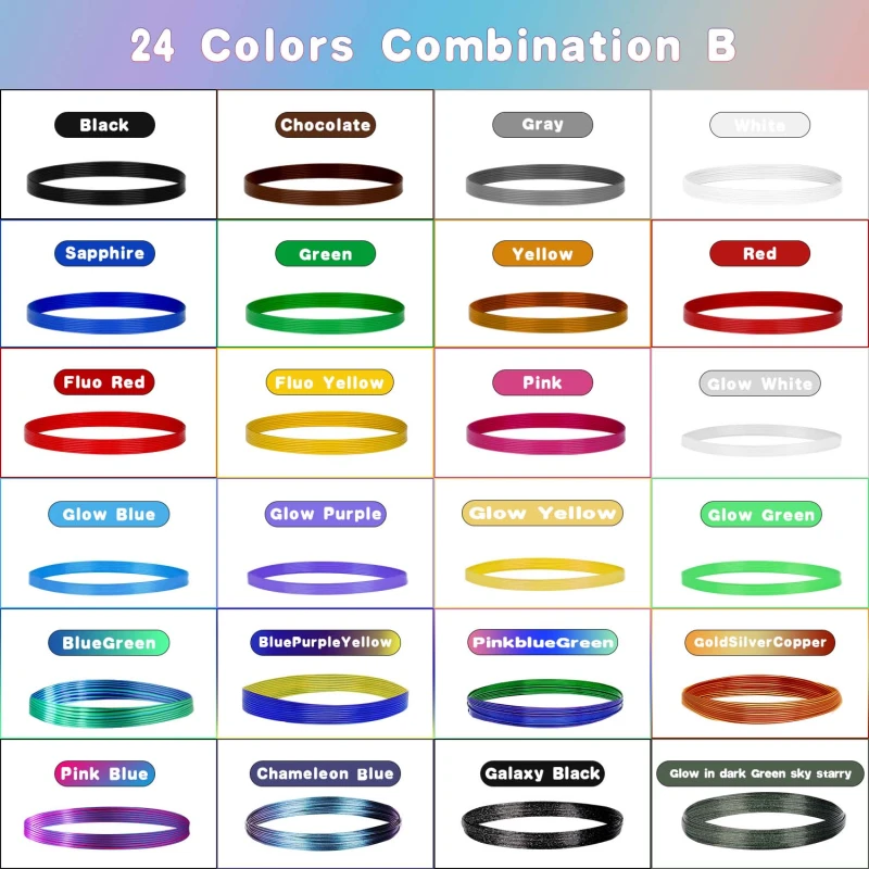 YOUSU 3D Pen PLA Filament Refill, 24 Colors 1.75mm PLA Filament Pack, Each Color 3Meters, Total 72Meters 3D Pen/3D Printer PLA Sample Pack, Compatible with MYNT3D / SCRIB3D Printing Pen