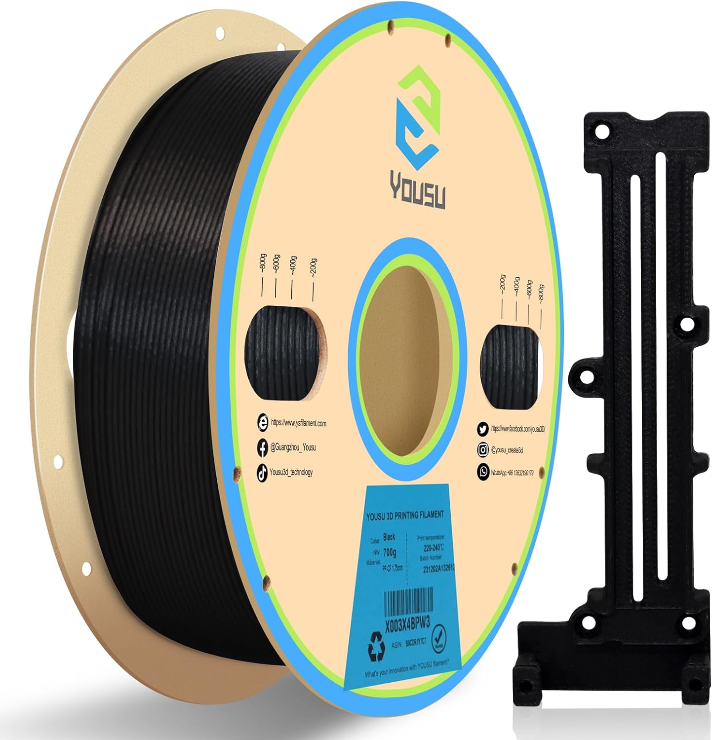 YOUSU Carbon Fiber Polypropylene 3D Printer Filament, PP-CF Filament 1.75mm, No Warping &amp; Moisture Free 3D Printer Filament for 3D Print by Yousu
