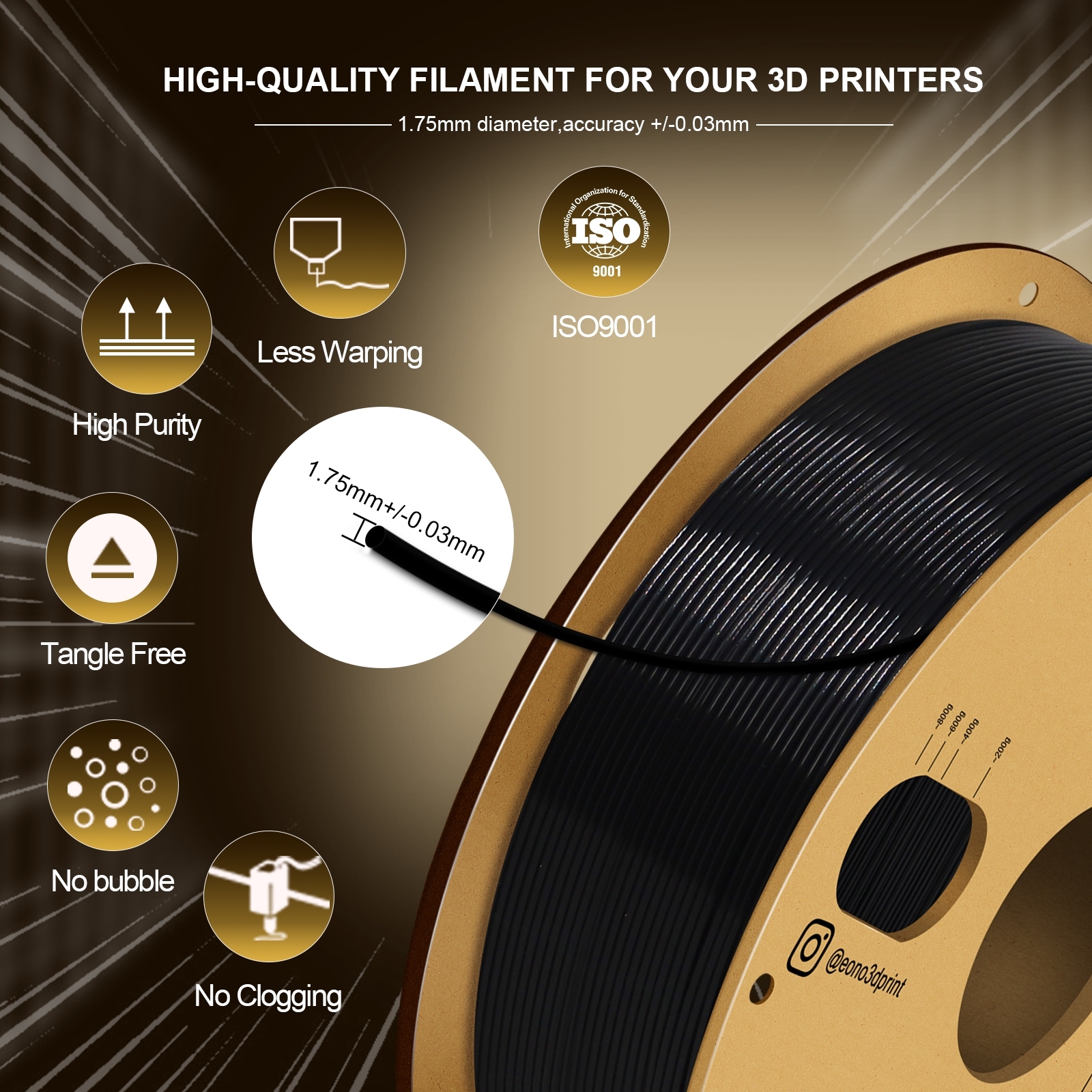 EONO3D PLA filament 1.75mm 1kg 3d printer filament PLA plus filamentos 3d filament 175mm