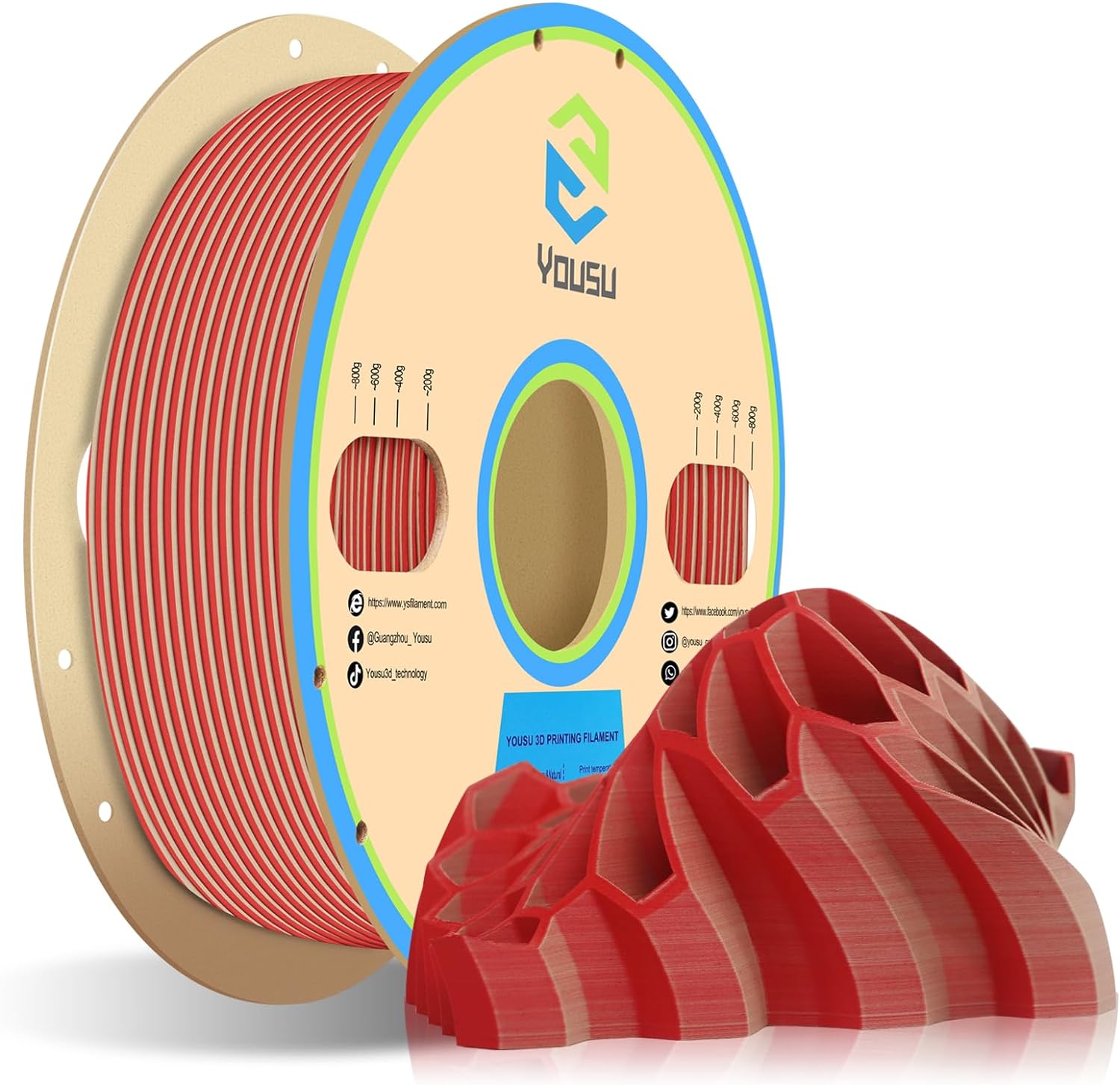YOUSU Dual Color Wood Pla 1.75mm 3d printing filament for FDM 3d Printer by Yousu