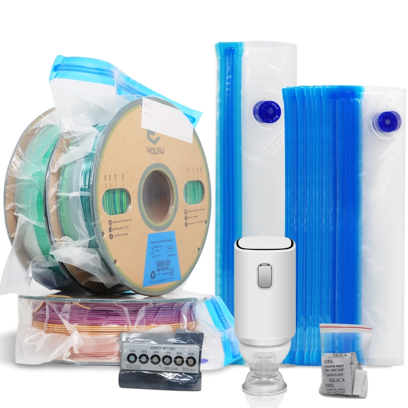 YOUSU Filament Storage Bags Vacuum Kit, Cleaning Drying Sealed 16 Bags with Two Sizes for 3D Printer Filament with Automatic Pumps/Desiccants/Humidity Indicator Cards/Clips