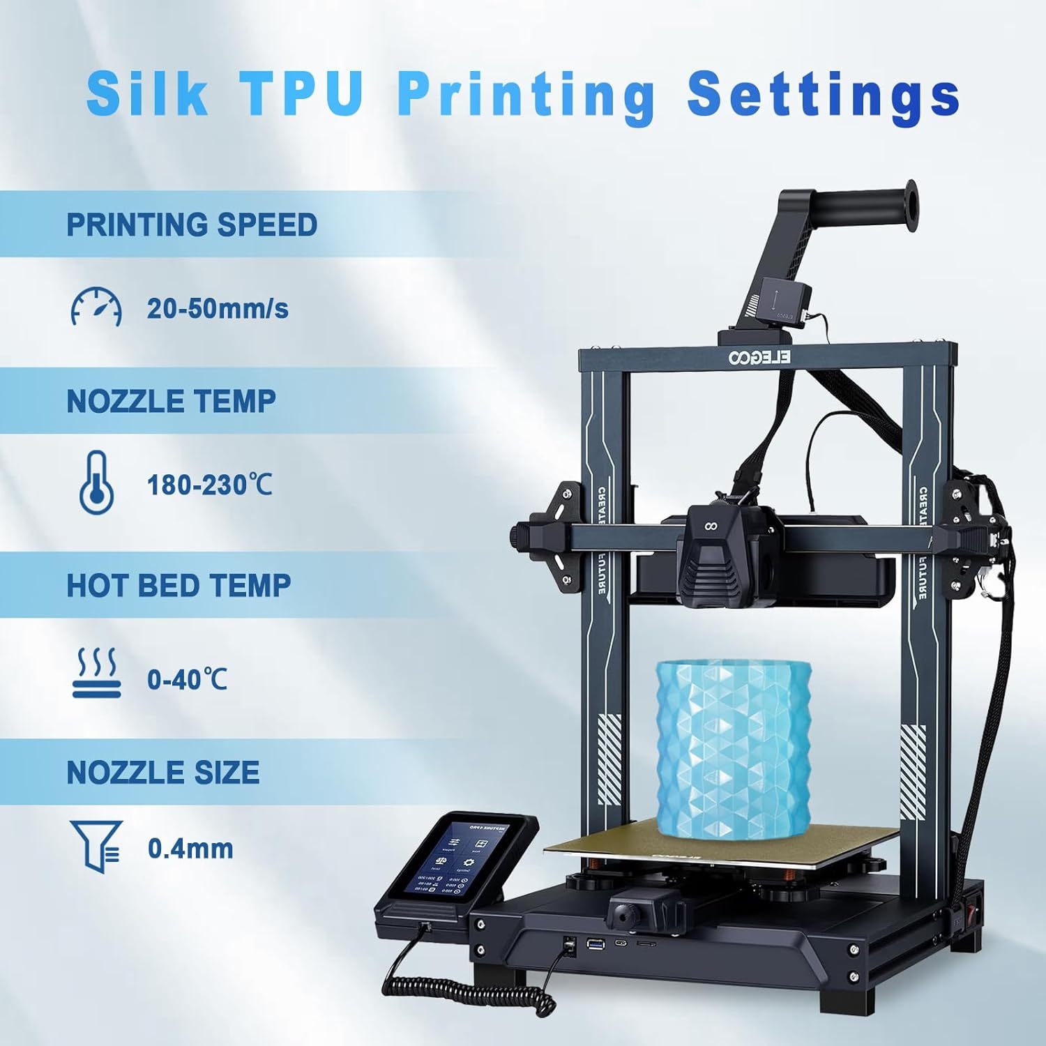 YOUSU 3D TPU Silk 95A Multi Colors Shiny Silk TPU 3D Printing Filament 1.75mm For 3D Printer Glossy Surface Glossy Silk Surface Flexible TPU Filament