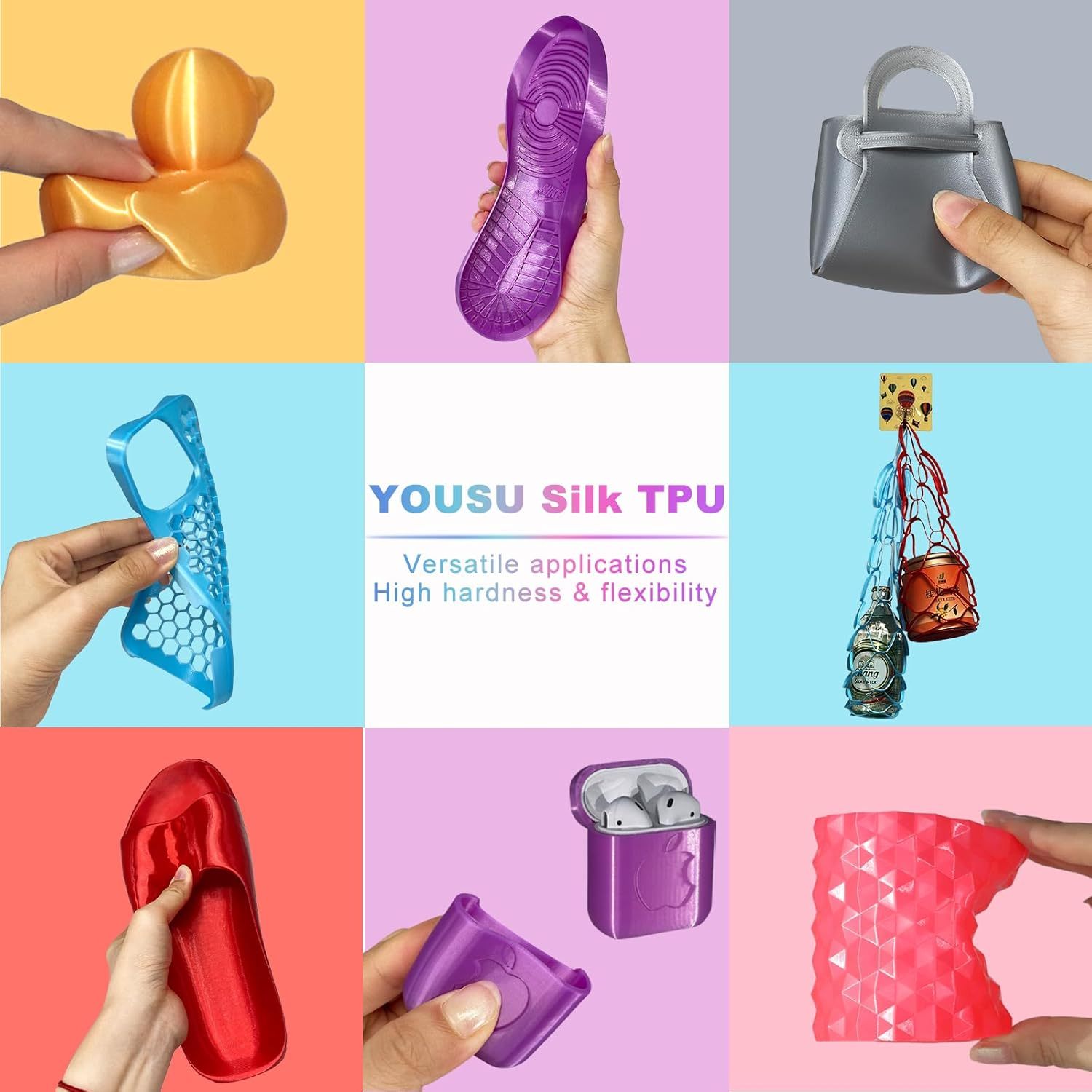 YOUSU 3D TPU Silk 95A Multi Colors Shiny Silk TPU 3D Printing Filament 1.75mm For 3D Printer Glossy Surface Glossy Silk Surface Flexible TPU Filament