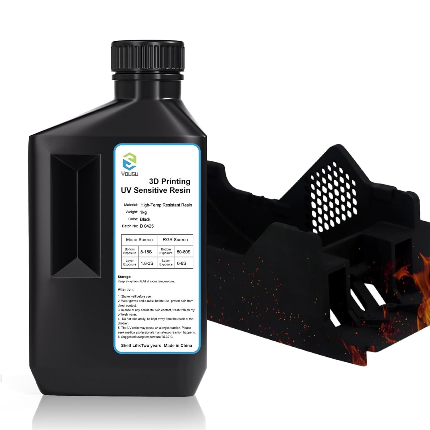 YOUSU High-Temp Resistant 3D Printer Resin - Up to 220°C, 3D Printing Resin for Engineering, Industrial Applications, 405nm DLP LCD UV-Curing Photopolymer Resin, Black 1000g