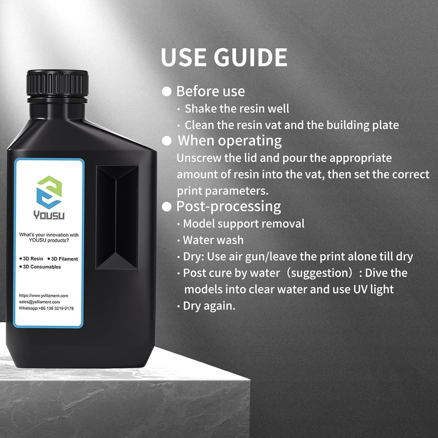 YOUSU High-Temp Resistant 3D Printer Resin - Up to 220°C, 3D Printing Resin for Engineering, Industrial Applications, 405nm DLP LCD UV-Curing Photopolymer Resin, Black 1000g