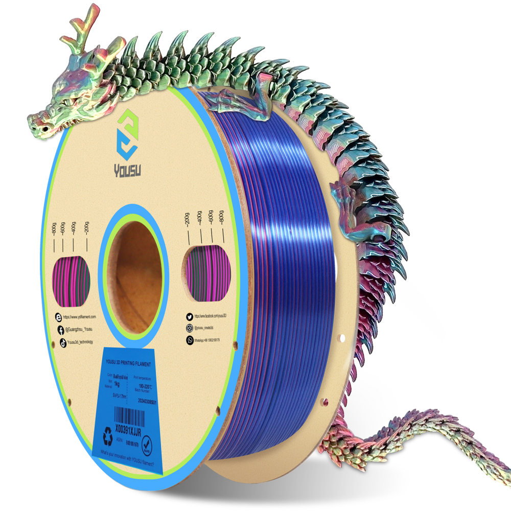 ChinaCraft Pearlescent Tricolor Silk PLA 3D Printing Filament Multicolor PLA Coextrusion - Iridescent Pearl Gradient | 1.75mm 2.85mm ±0.03mm Tolerance 1.35kg Spool | Made in China