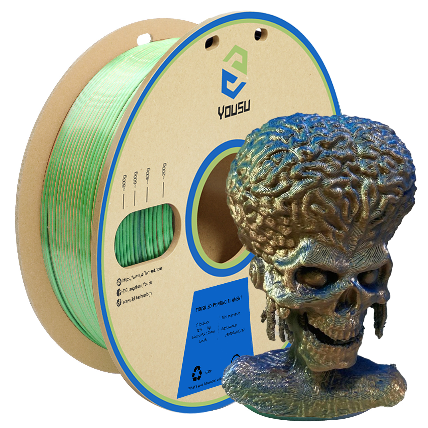 ChinaCraft Pearlescent Tricolor Silk PLA 3D Printing Filament Multicolor PLA Coextrusion - Iridescent Pearl Gradient | 1.75mm 2.85mm ±0.03mm by Yousu