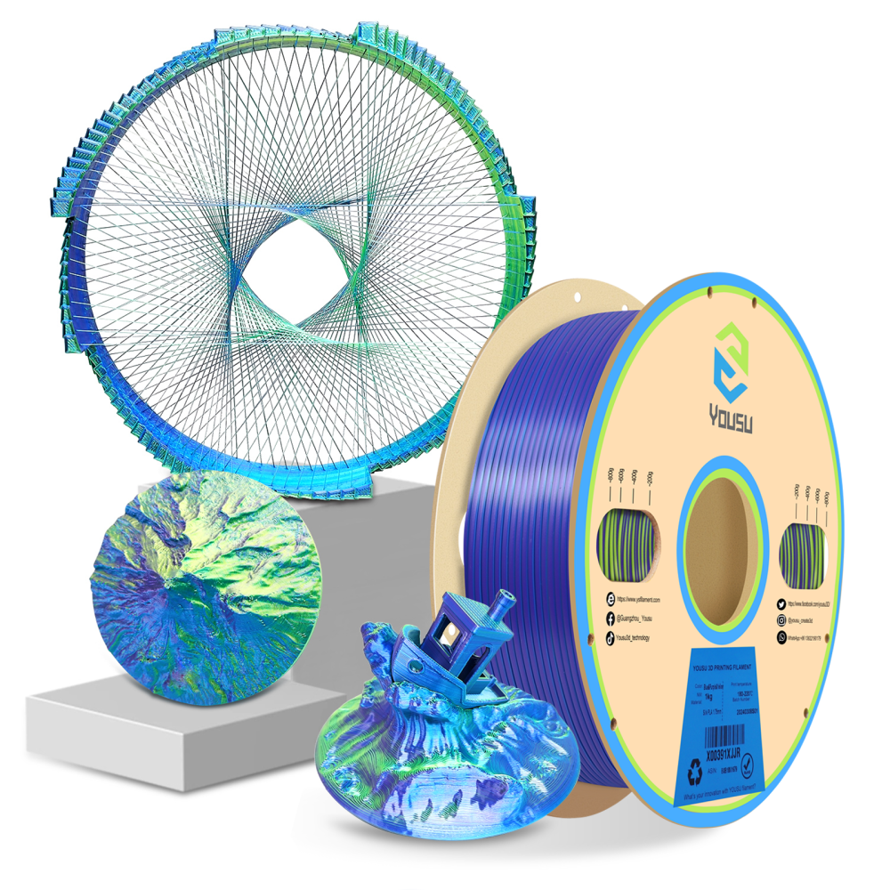 YOUSU Triple color PLA 3D Filament with gorgeous surface, Tangle free, Pearlescent 1.75mm, 2.85mm 1kg