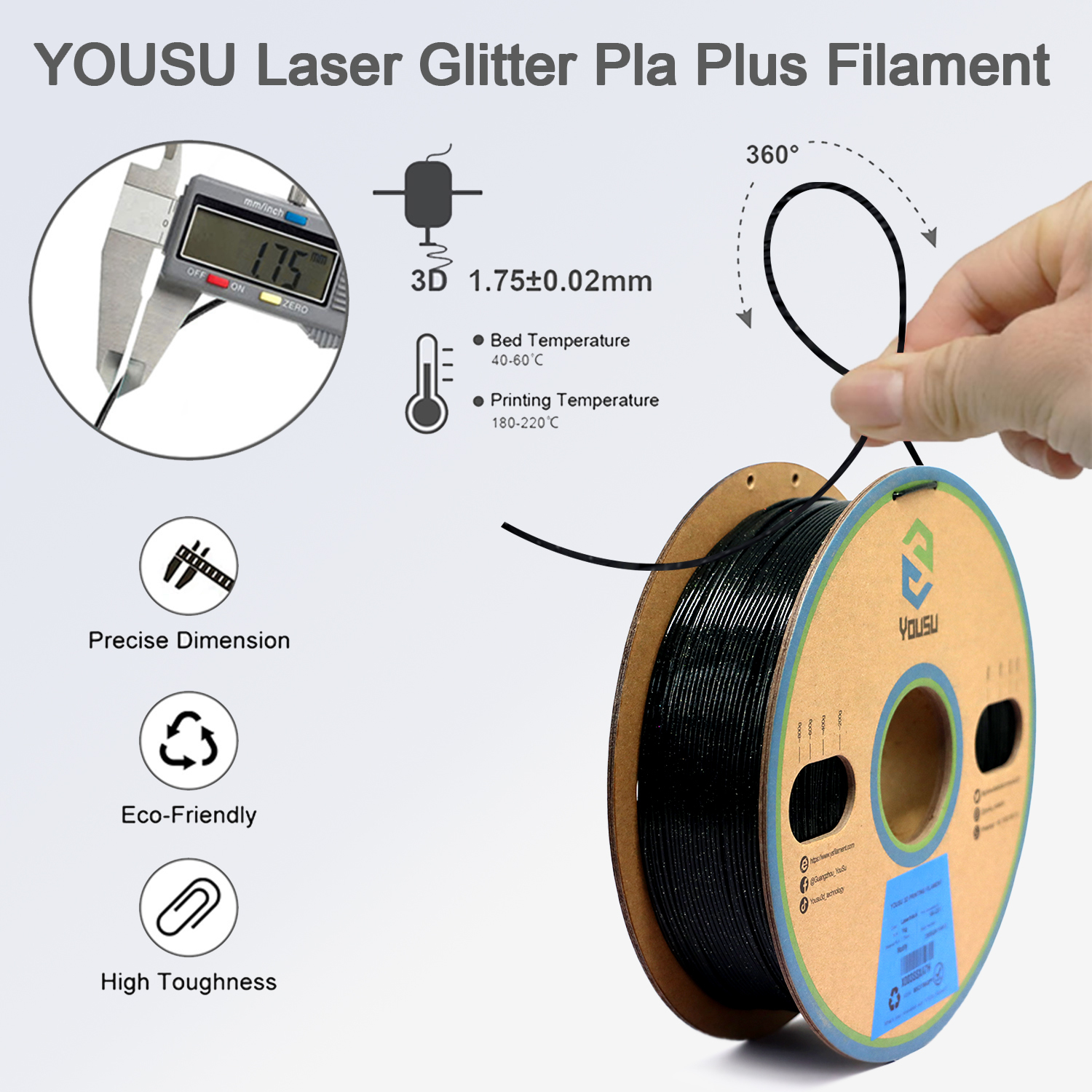 YOUSU PLA Plus Filament 1.75mm Galaxy Black 1KG,Professional High Toughness PLA Pro 3D Printer Filament,Dimensional Accuracy +/- 0.02mm(2.2lbs),3D Printing Filament Fits for Most FDM 3D Printers PLA Filament  Supplier in China
