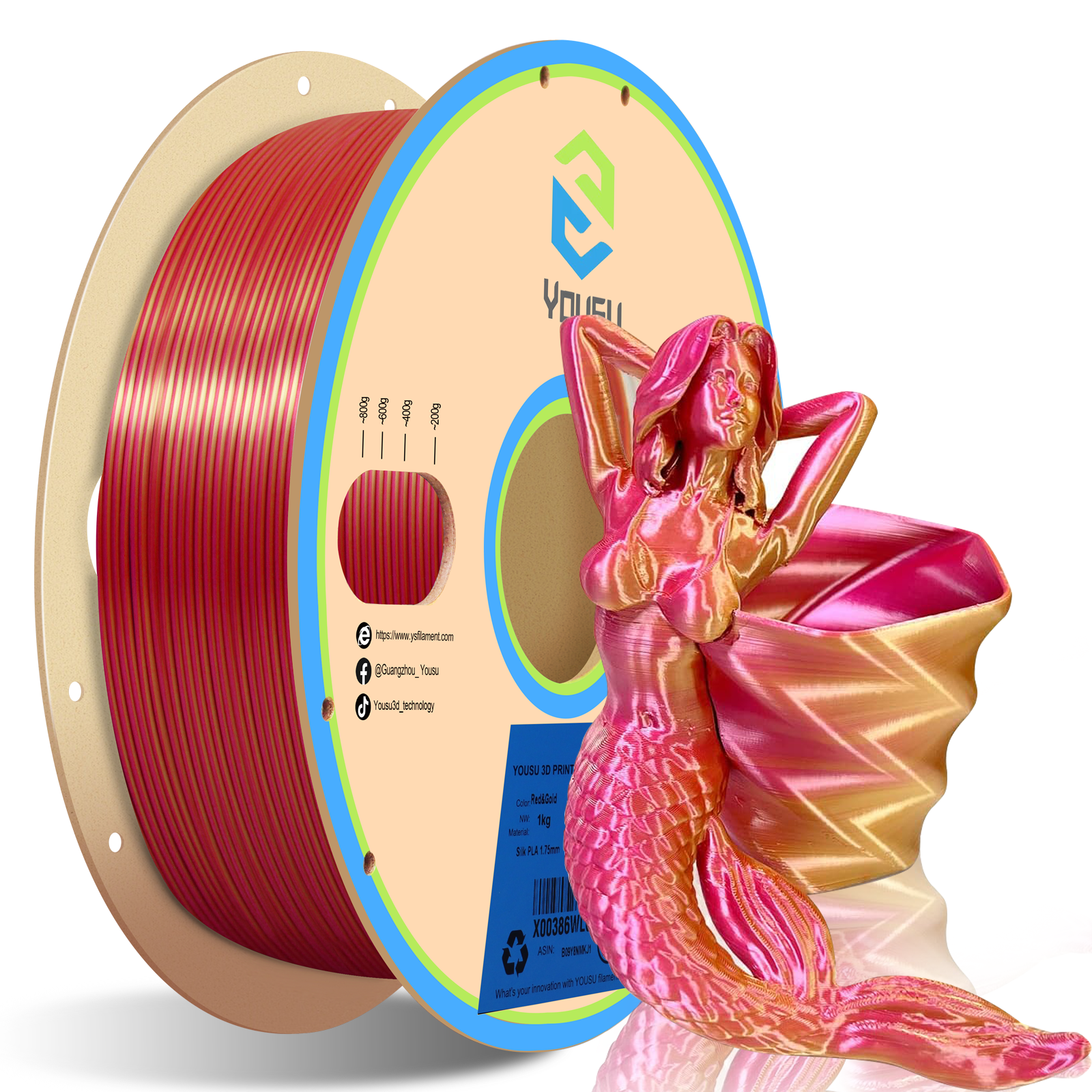 YOUSU Dual Color PLA 3D printer filament, with multi-color 1.75mm 2.85mm 1kg