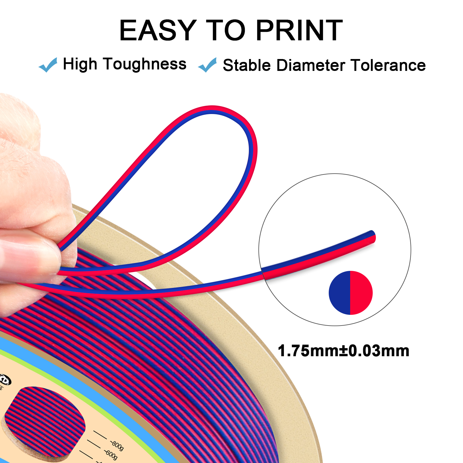 YOUSU Dual Color PLA 3D printer filament, with multi-color 1.75mm 2.85mm 1kg