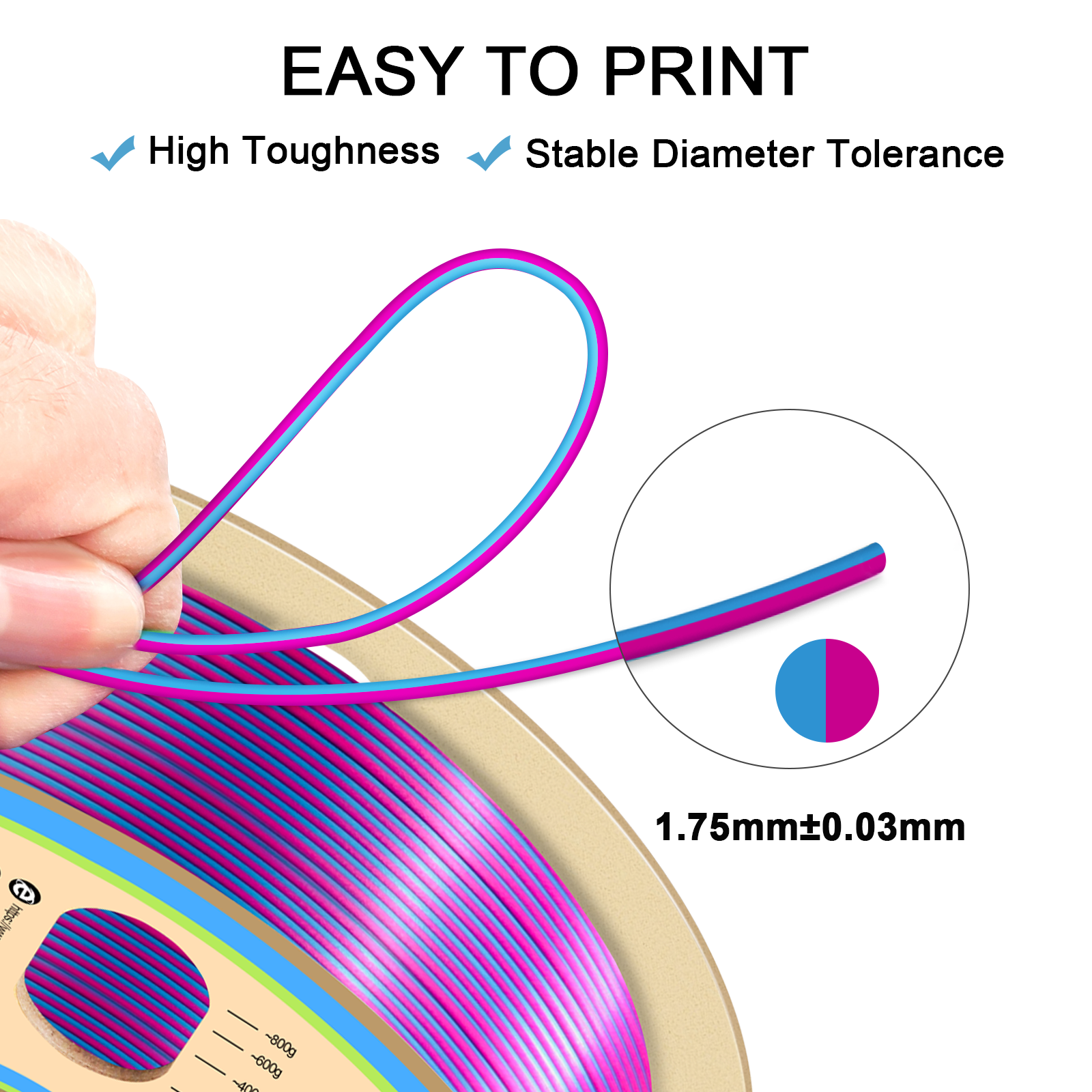 YOUSU Dual Color PLA 3D printer filament, with multi-color 1.75mm 2.85mm 1kg