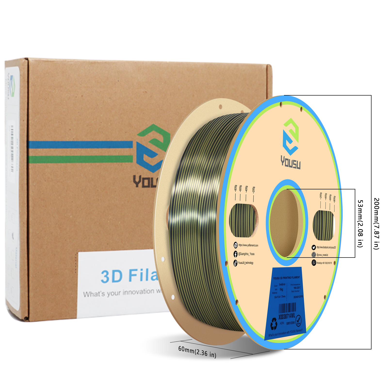 YOUSU Dual Color PLA 3D printer filament, with multi-color 1.75mm 2.85mm 1kg