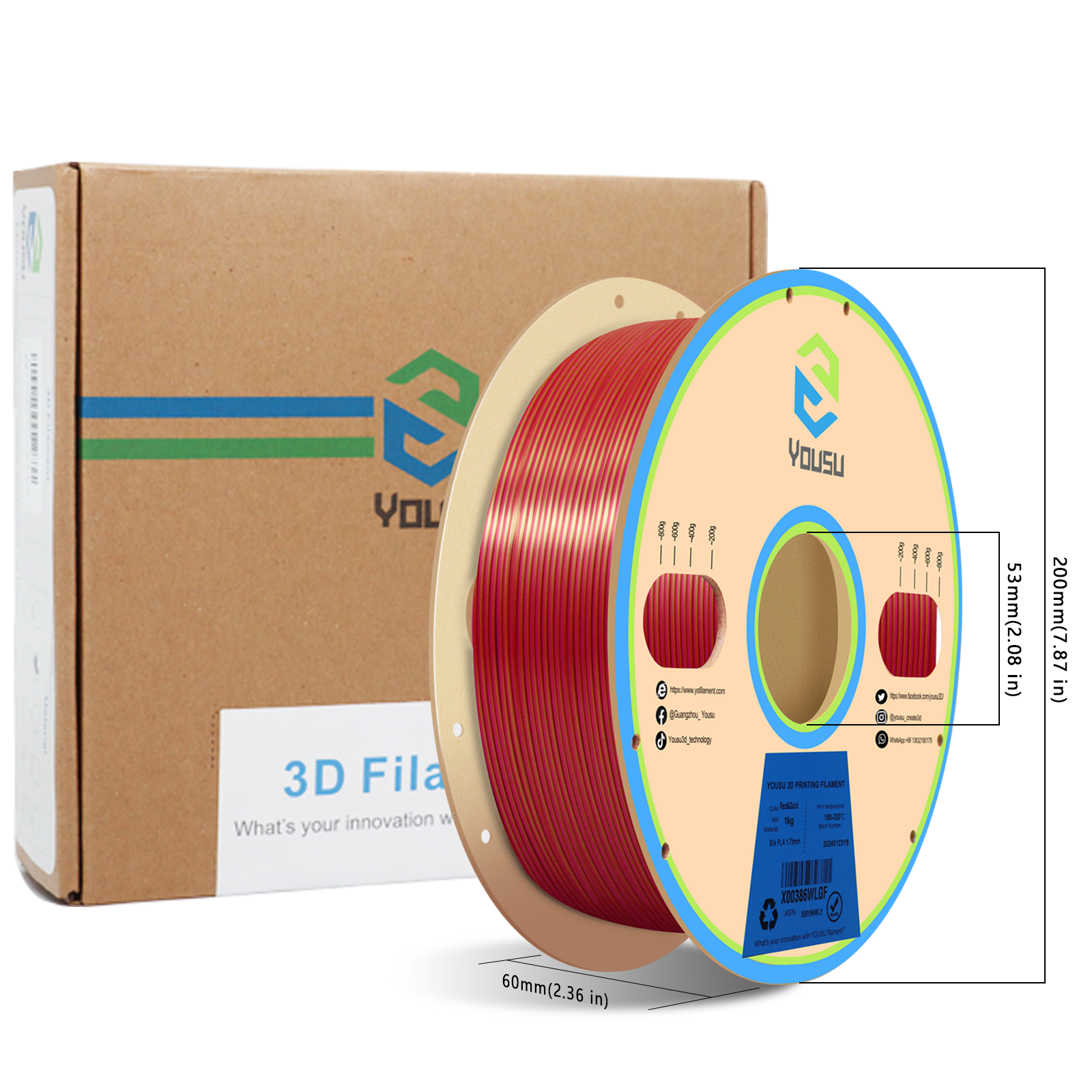 YOUSU Dual Color PLA 3D printer filament, with multi-color 1.75mm 2.85mm 1kg