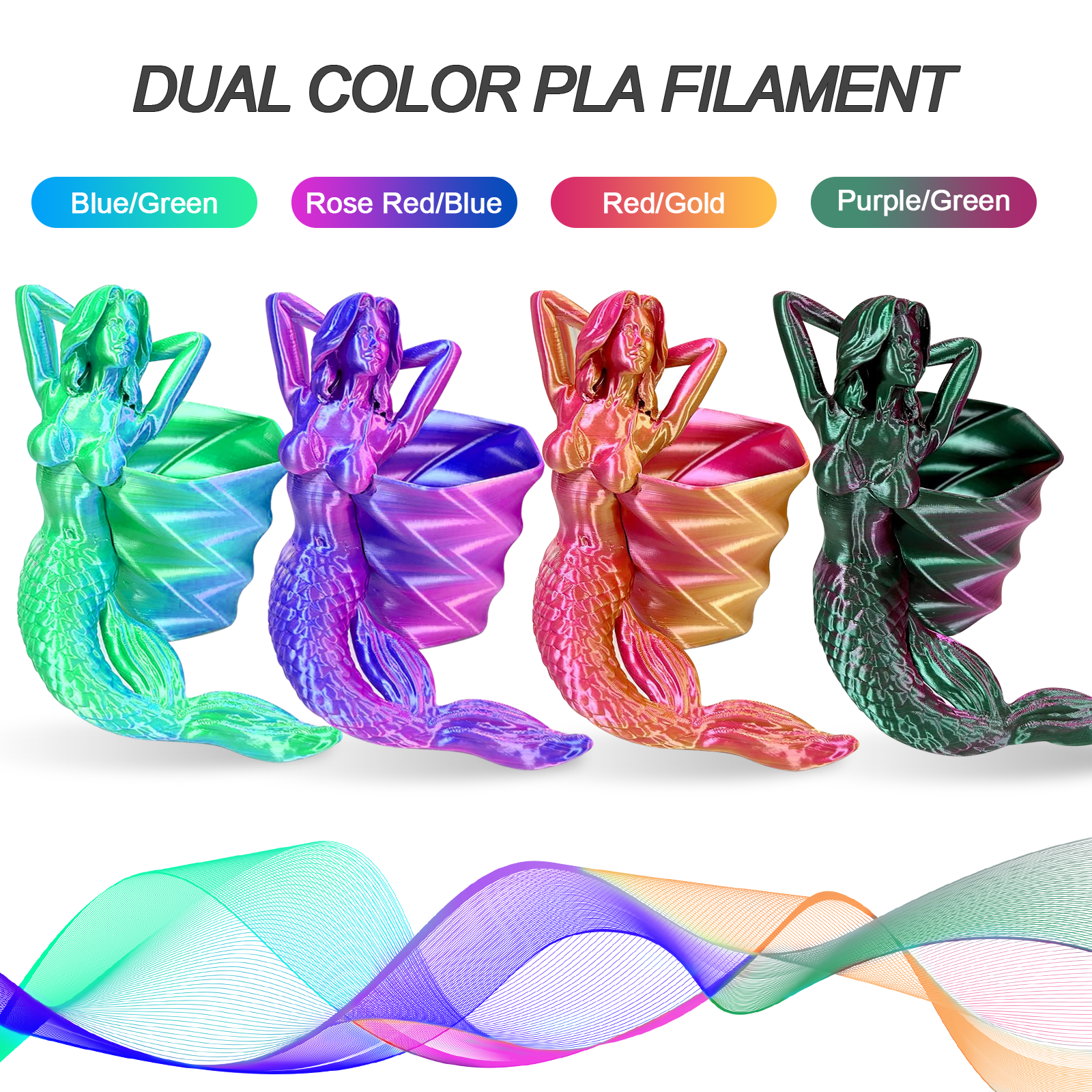 YOUSU Dual Color PLA 3D printer filament, with multi-color 1.75mm 2.85mm 1kg
