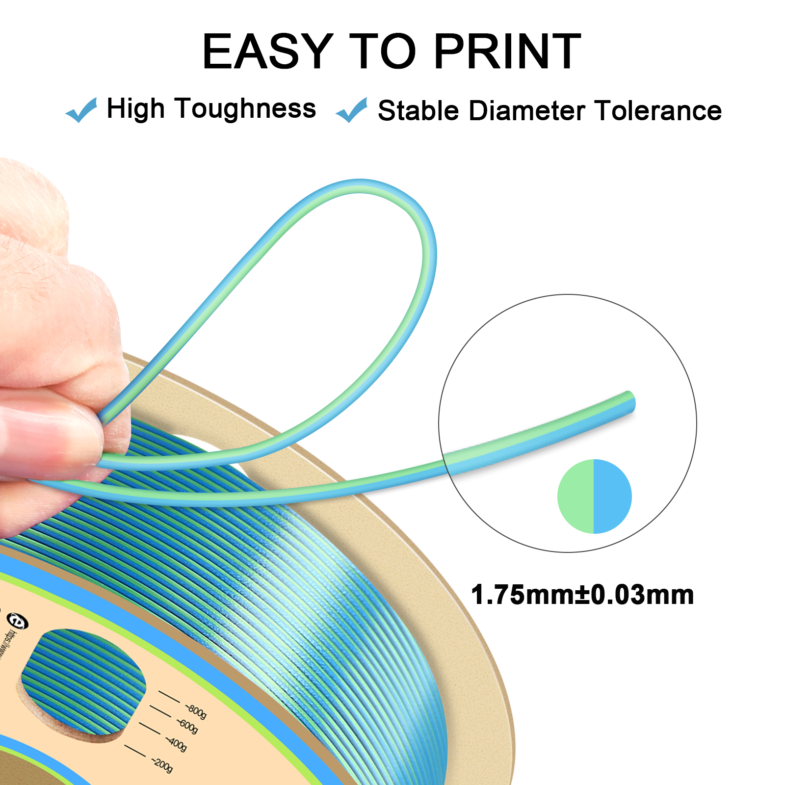YOUSU Dual Color PLA 3D printer filament, with multi-color 1.75mm 2.85mm 1kg