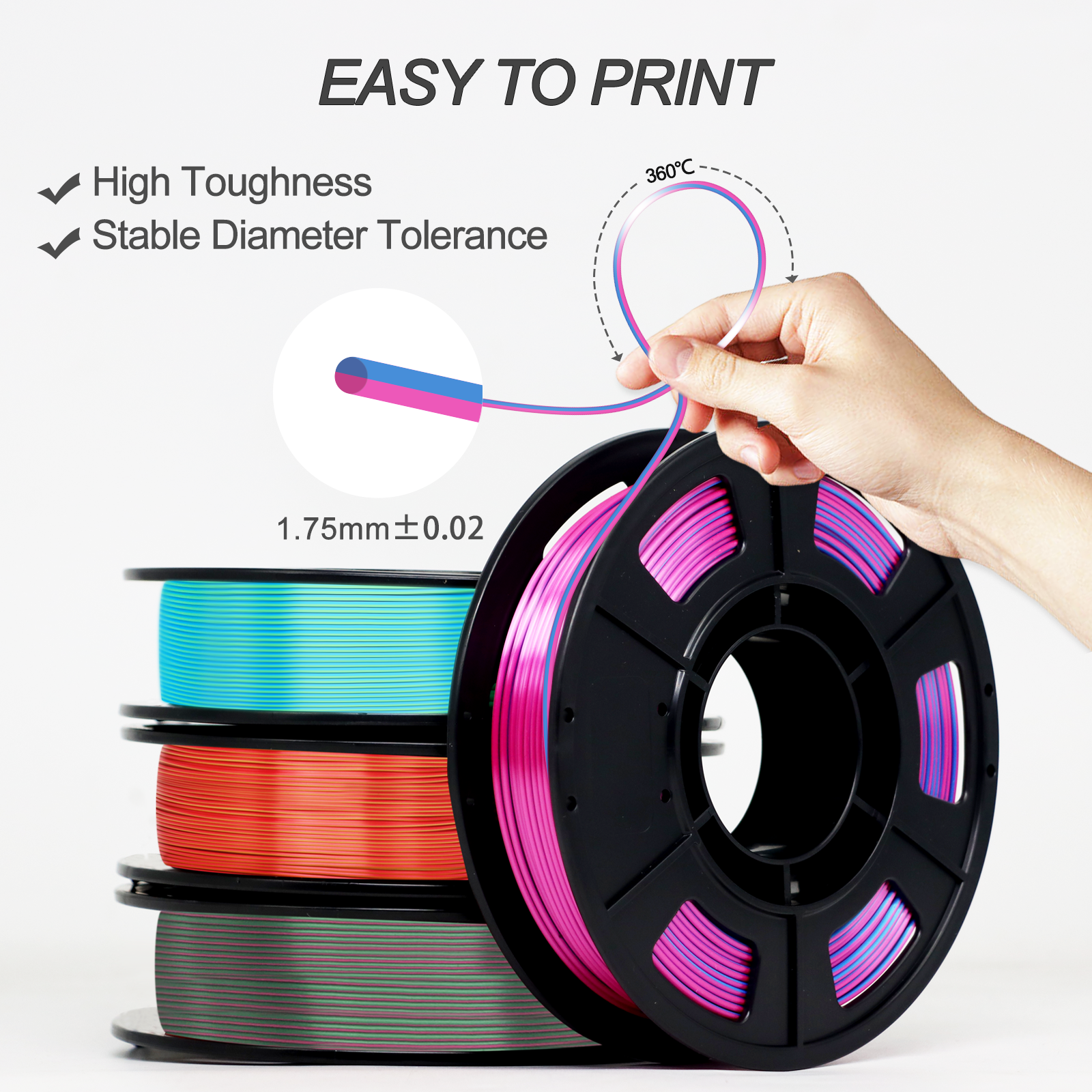 YOUSU Dual Color PLA 3D printer filament, with multi-color 1.75mm 2.85mm 1kg