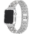 For Apple Watch Rhinestones Band with Diamond Face Cover Bling Stainless Steel Wristband