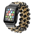 For Apple Watch Crystal Beads iWatch Bracelet Metal Chain Elastic Stretch Watch Band