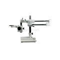 White Double Arm Boom Stand for Stereo Microscope Tube Mount 76mm Focus Block