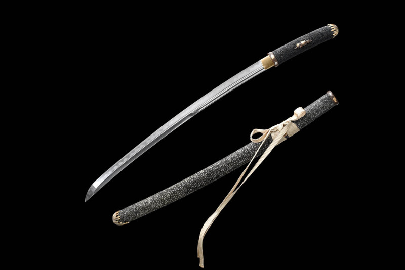 Handmade fine fish skin wakizashi,Japanese samurai sword,Real Wakizashi,High-performance pattern steel,earth burning blade