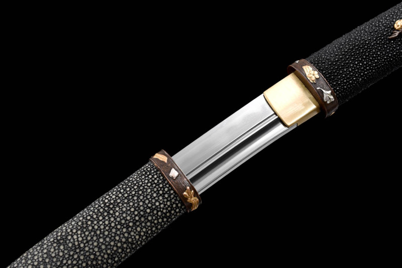 Handmade fine fish skin wakizashi,Japanese samurai sword,Real Wakizashi,High-performance pattern steel,earth burning blade