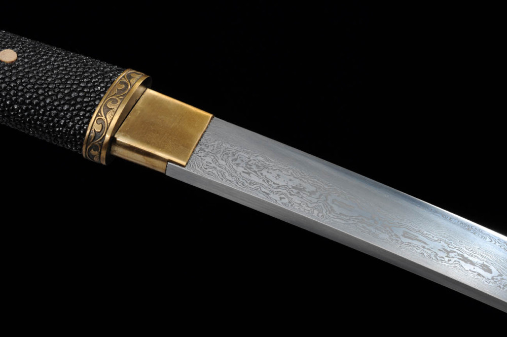 Handmade fish skin tanto,Japanese samurai sword,Real Tanto,Short katana,High-performance pattern steel