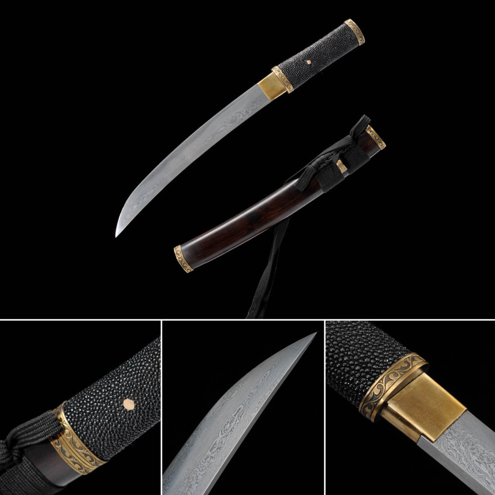 Handmade fish skin tanto,Japanese samurai sword,Real Tanto,Short katana,High-performance pattern steel