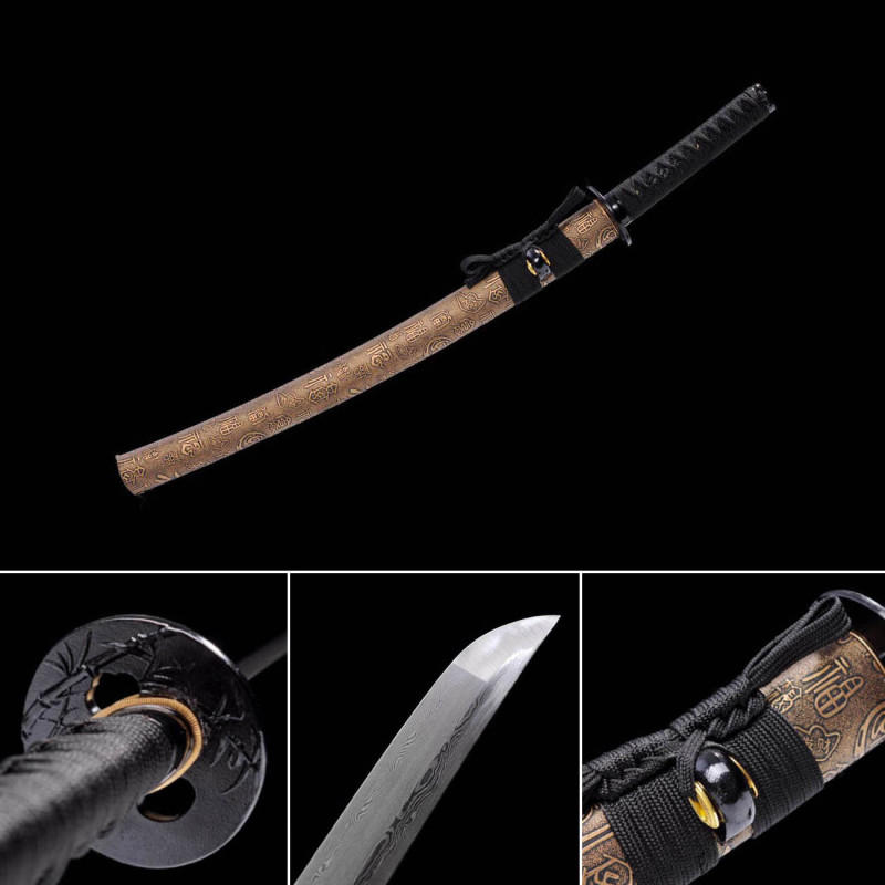 Handmade Rich Bamboo Wakizashi,Japanese samurai sword,Real Wakizash,High-performance pattern steel