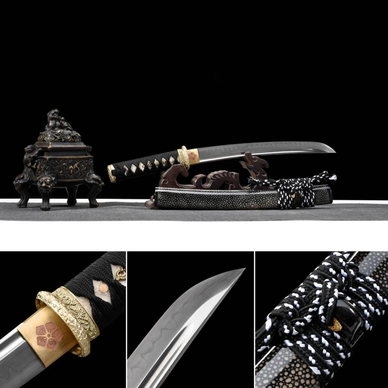 Handmade Fine Fish Skin Tanto,Japanese samurai sword,Real Tanto,Short samurai sword,High performance T10 steel,Burning blade