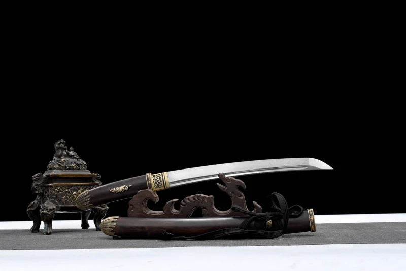 Handmade Ebony Tanto,Japanese samurai sword,Real Tanto,Short katana,High-performance torsion pattern steel