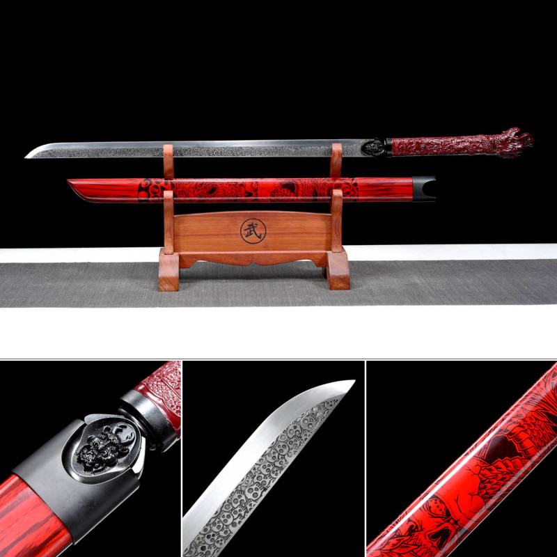 Handmade Dragon Head Tang Horizontal Sword,Bloodthirsty Skull Sword,Real Tang Sword,Chinese sword,High-performance manganese steel