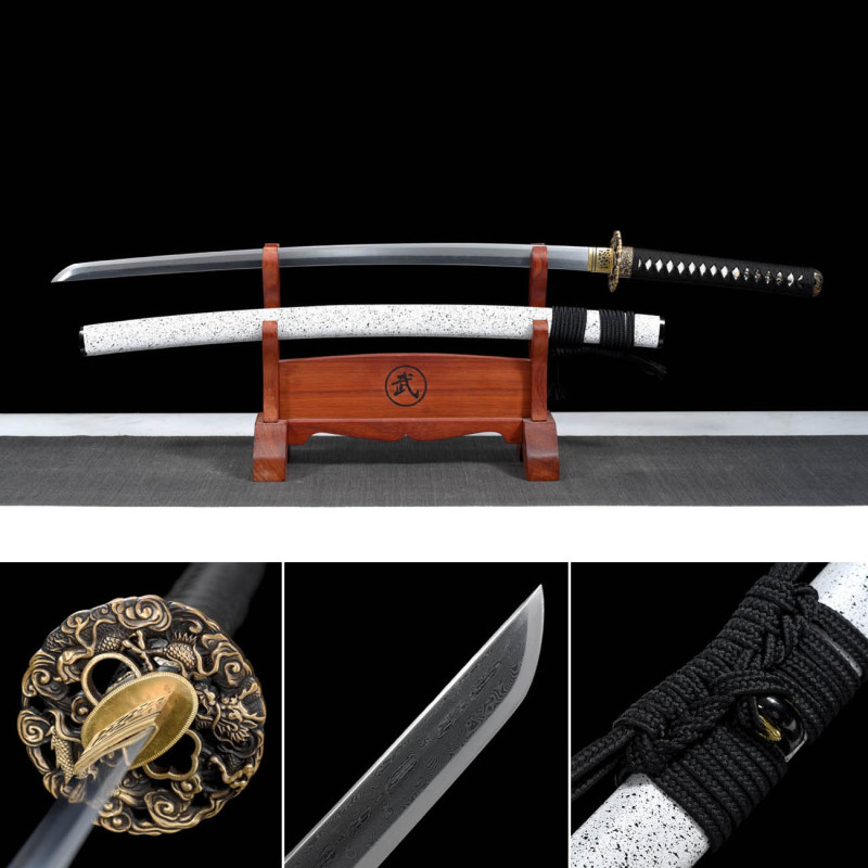 Handmade Dragon Shadow Katana,Japanese samurai sword,Real Katana,Hundred Steelmaking Pattern Steel