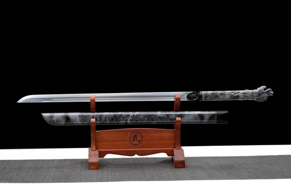 Handmade Dragon Head Tang Horizontal Sword,Black Dragon Slash,Real Tang Sword,Chinese sword,High-performance manganese steel