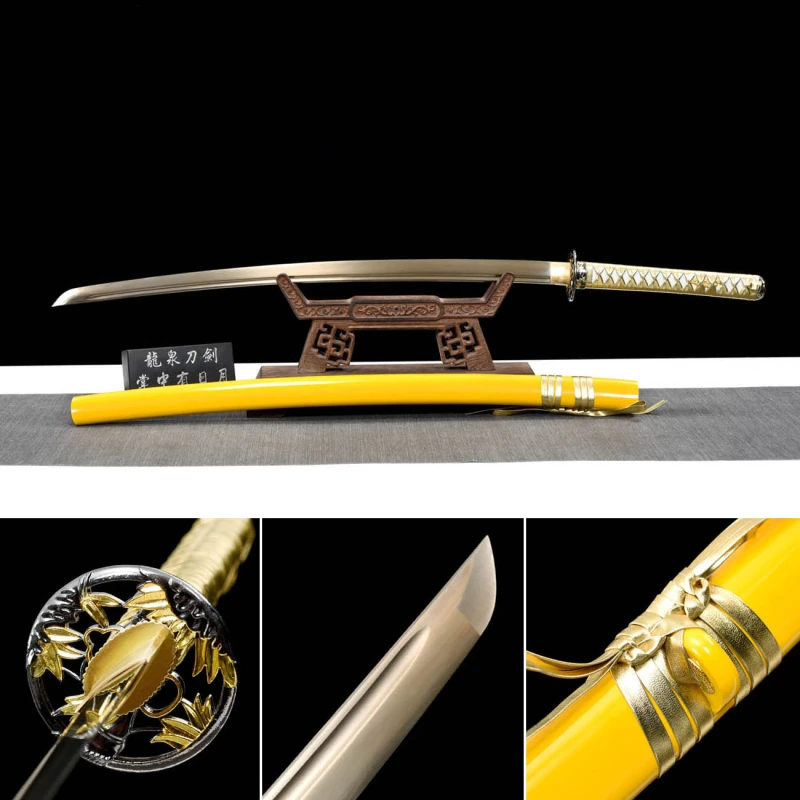 Handmade Golden Bamboo Leaf Katana,Japanese samurai sword,Real Katana,High-performance manganese steel